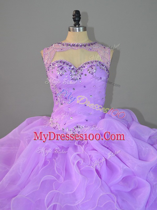 Lavender Quinceanera Gown Scoop Sleeveless Lace Up
