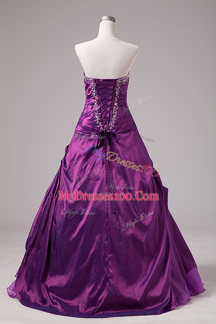 Glamorous Embroidery Quinceanera Gowns Eggplant Purple Lace Up Sleeveless Floor Length