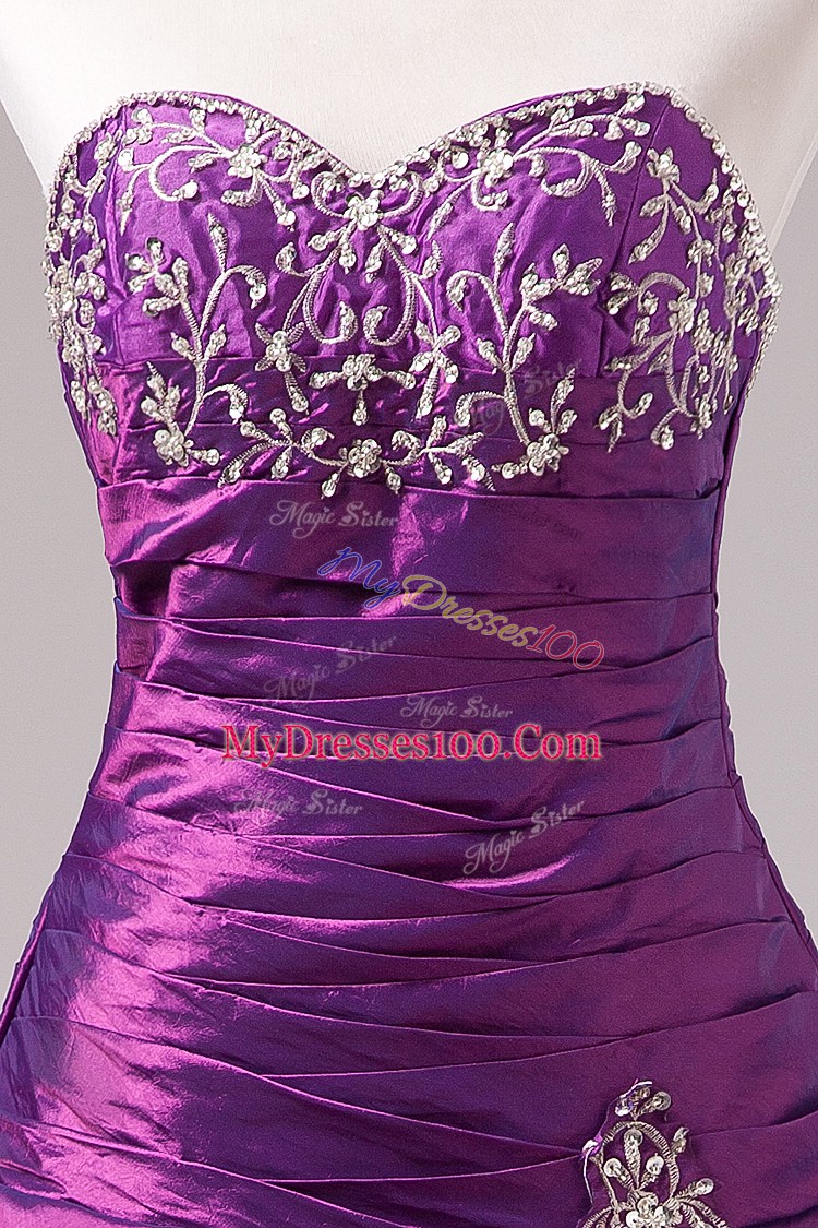 Glamorous Embroidery Quinceanera Gowns Eggplant Purple Lace Up Sleeveless Floor Length