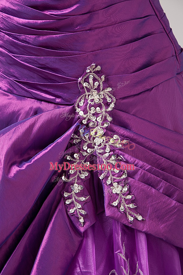 Glamorous Embroidery Quinceanera Gowns Eggplant Purple Lace Up Sleeveless Floor Length