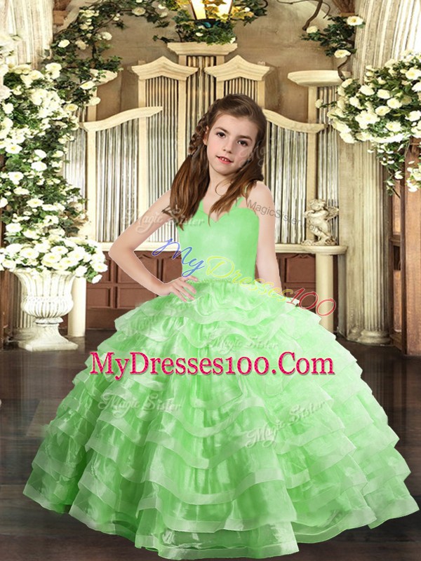 Amazing Sleeveless Floor Length Ruffled Layers Lace Up Child Pageant Dress