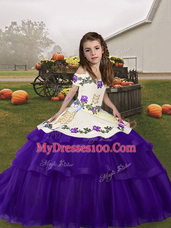 Sleeveless Embroidery and Ruffled Layers Lace Up Pageant Gowns For Girls