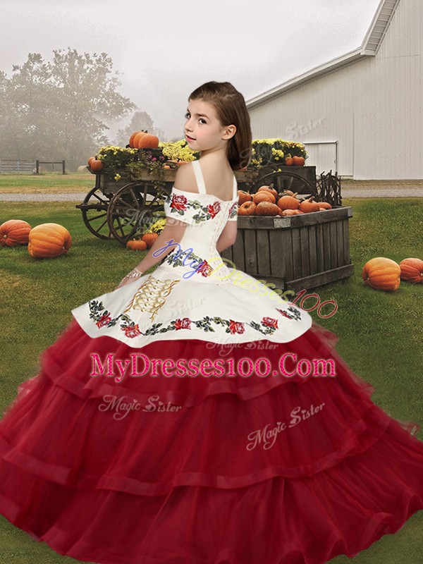 Sleeveless Embroidery and Ruffled Layers Lace Up Pageant Gowns For Girls