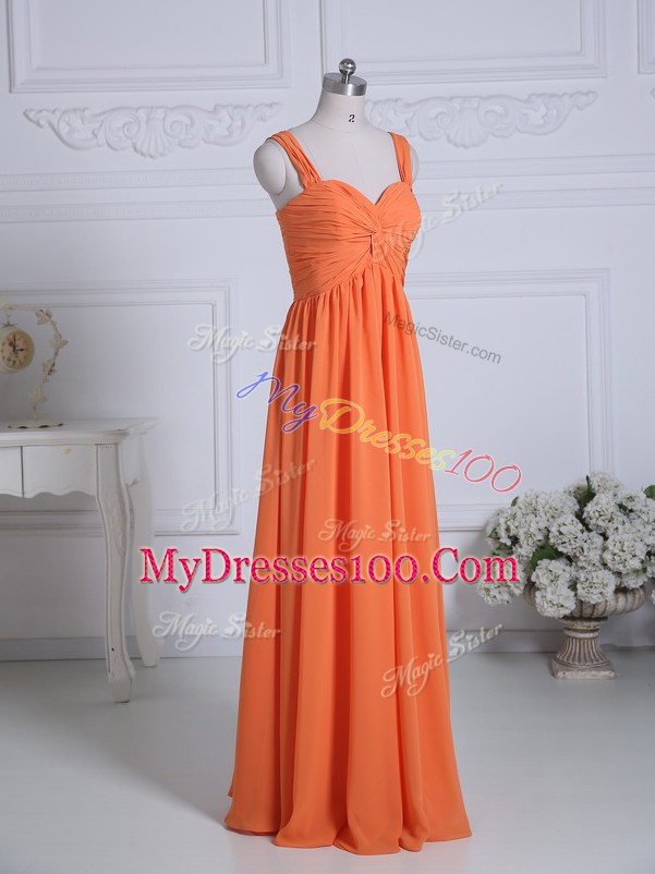 Orange Sleeveless Ruching Floor Length Quinceanera Dama Dress
