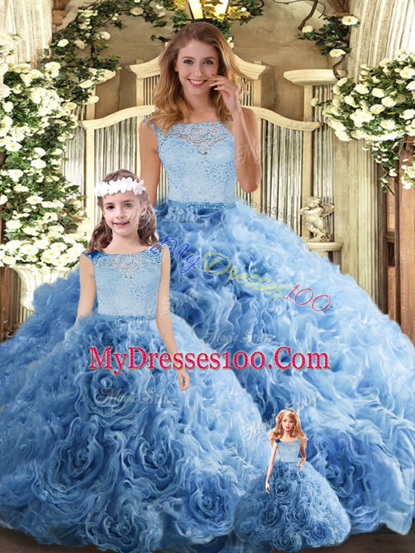 Fashion Baby Blue Quinceanera Gown Military Ball and Sweet 16 and Quinceanera with Lace Scoop Sleeveless Zipper
