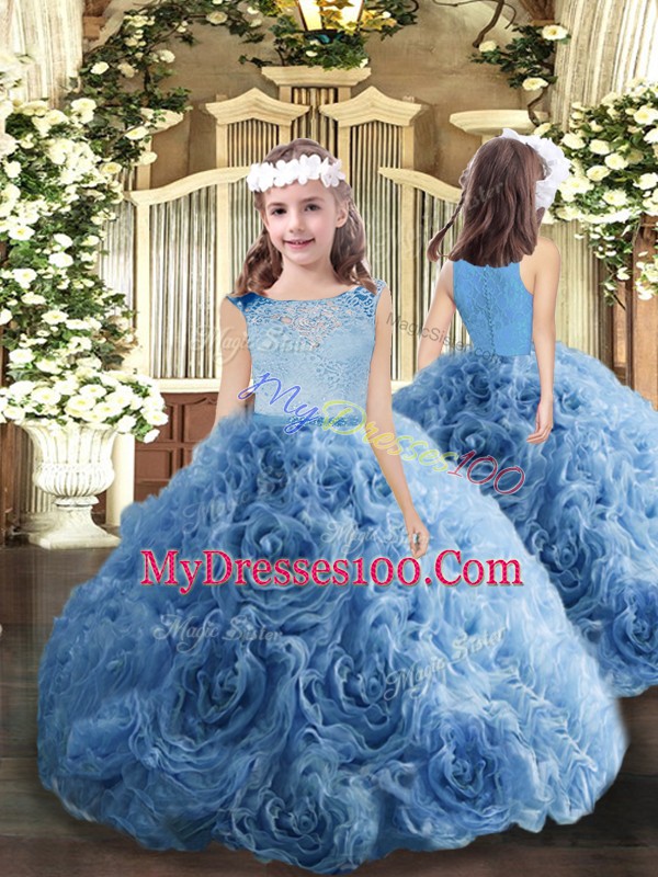 Fashion Baby Blue Quinceanera Gown Military Ball and Sweet 16 and Quinceanera with Lace Scoop Sleeveless Zipper
