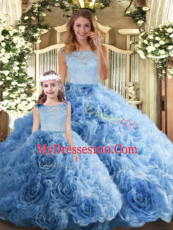Fashion Baby Blue Quinceanera Gown Military Ball and Sweet 16 and Quinceanera with Lace Scoop Sleeveless Zipper