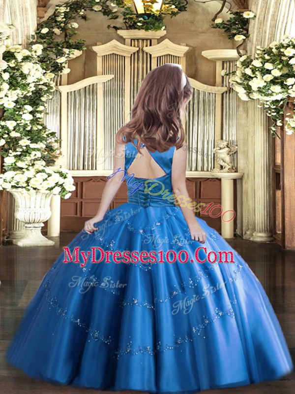 Superior Floor Length Lace Up Girls Pageant Dresses Fuchsia for Party and Wedding Party with Beading