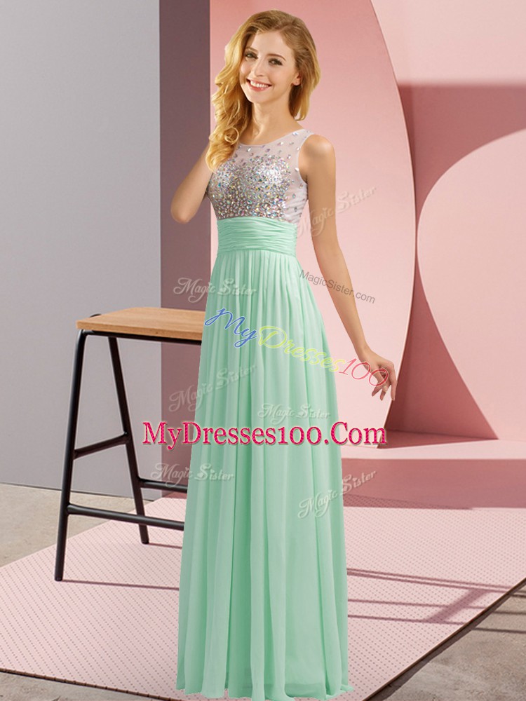 Classical Chiffon Sleeveless Floor Length Bridesmaid Dress and Beading