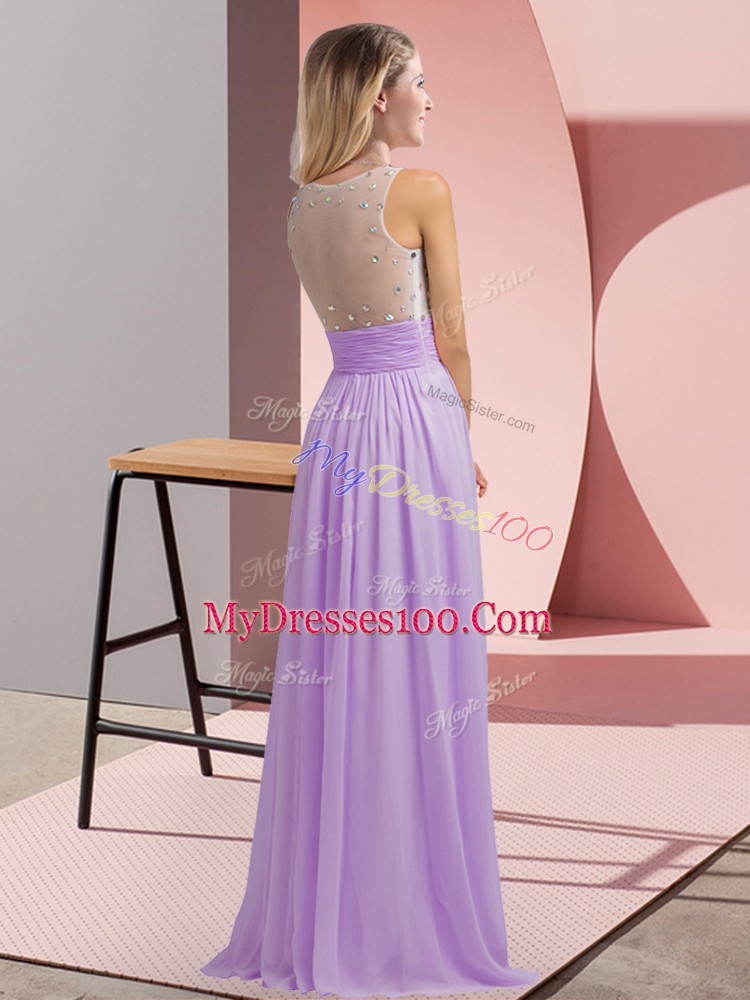 Classical Chiffon Sleeveless Floor Length Bridesmaid Dress and Beading