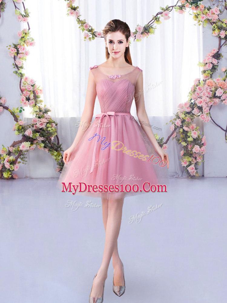 New Arrival Pink Sleeveless Tulle Lace Up Bridesmaids Dress for Wedding Party