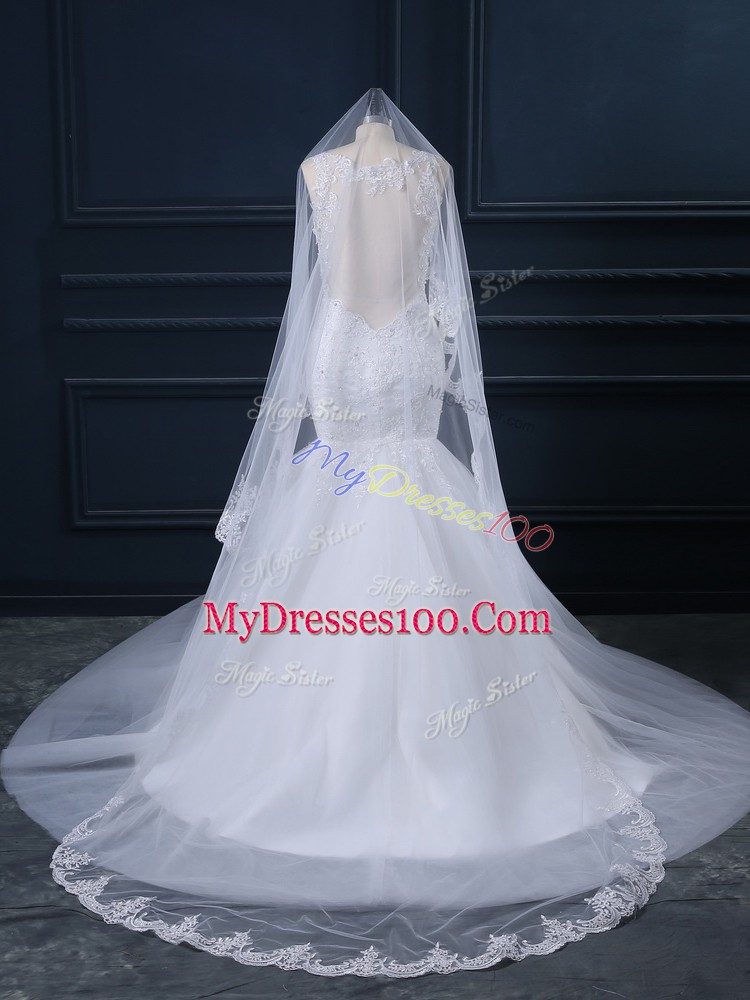 Popular White Wedding Gowns Straps Sleeveless Watteau Train Side Zipper