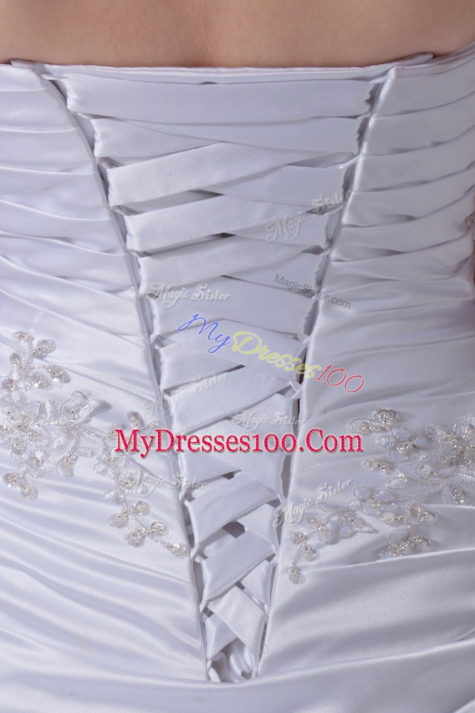 White Sleeveless Beading and Pick Ups and Hand Made Flower Lace Up Wedding Gown
