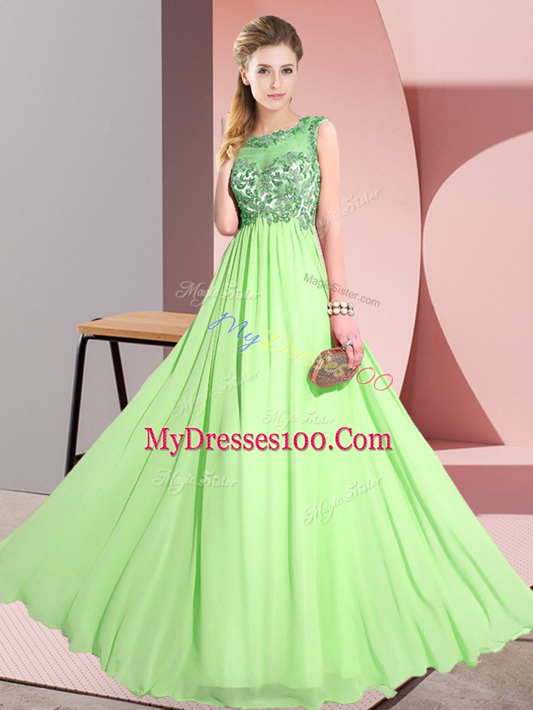Pretty Floor Length Backless Quinceanera Court Dresses for Wedding Party with Beading and Appliques