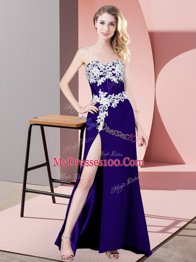 Extravagant Chiffon Sweetheart Sleeveless Lace Up Lace and Appliques Homecoming Gowns in Purple