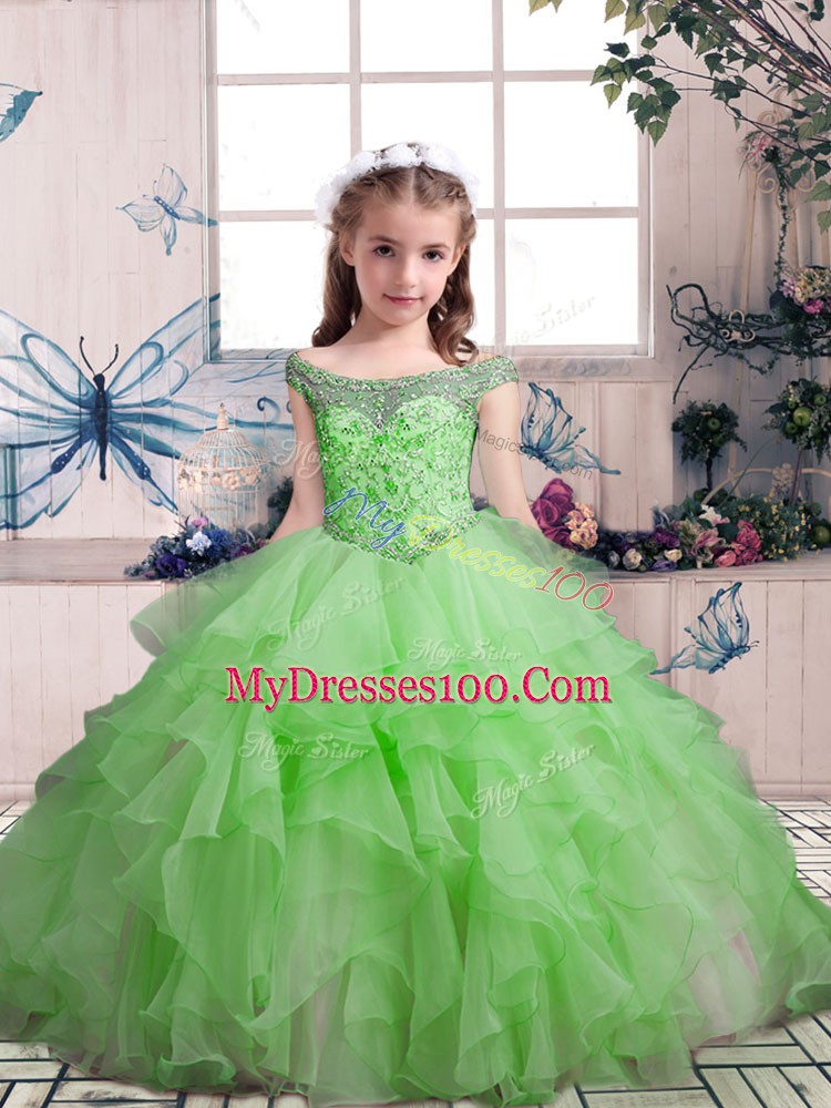 Child Pageant Dress Party and Wedding Party with Beading and Ruffles Scoop Sleeveless Lace Up