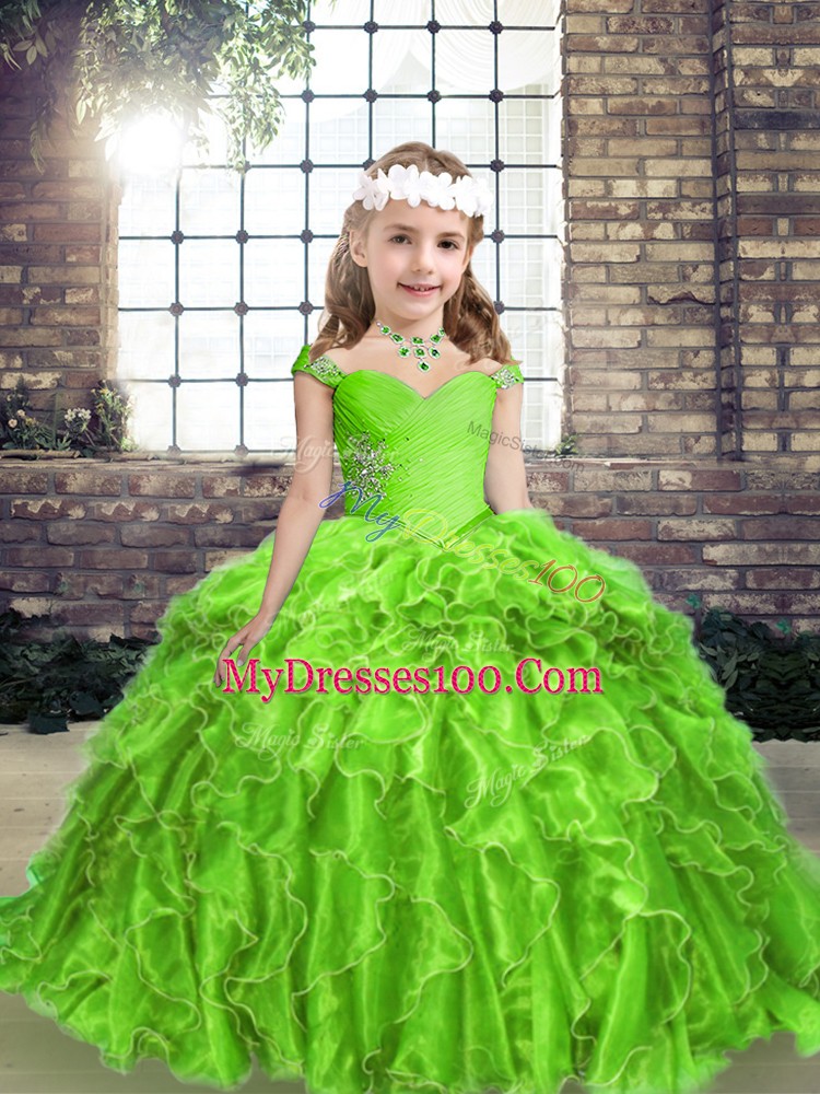 Beautiful Floor Length Ball Gowns Sleeveless Little Girls Pageant Gowns Lace Up