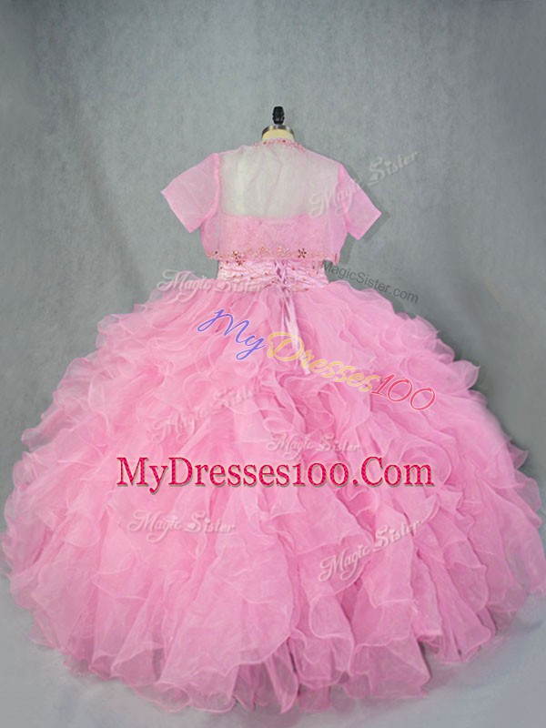 Clearance Ball Gowns Sweet 16 Dresses Baby Pink Sweetheart Organza Sleeveless Floor Length Lace Up