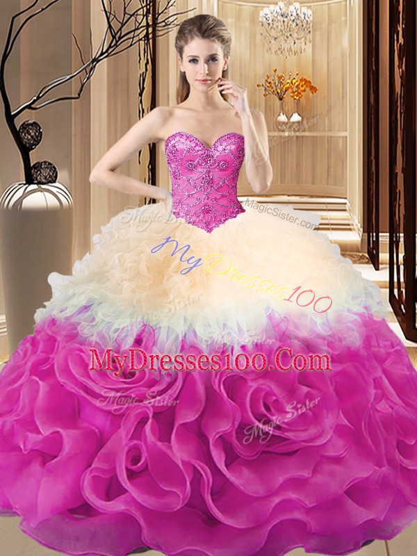 Romantic Multi-color Sleeveless Fabric With Rolling Flowers Lace Up Quince Ball Gowns for Sweet 16 and Quinceanera
