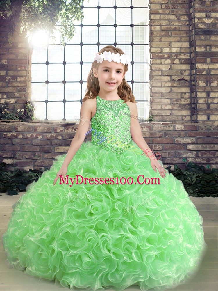 Graceful Floor Length Pageant Gowns Fabric With Rolling Flowers Sleeveless Beading