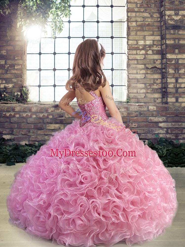 Graceful Floor Length Pageant Gowns Fabric With Rolling Flowers Sleeveless Beading