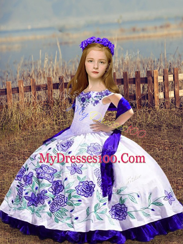Fashion White Sleeveless Embroidery Floor Length Winning Pageant Gowns