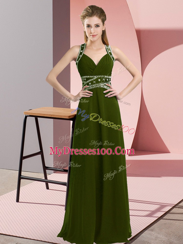 Top Selling Empire Prom Dresses Olive Green Straps Chiffon Sleeveless Floor Length Backless