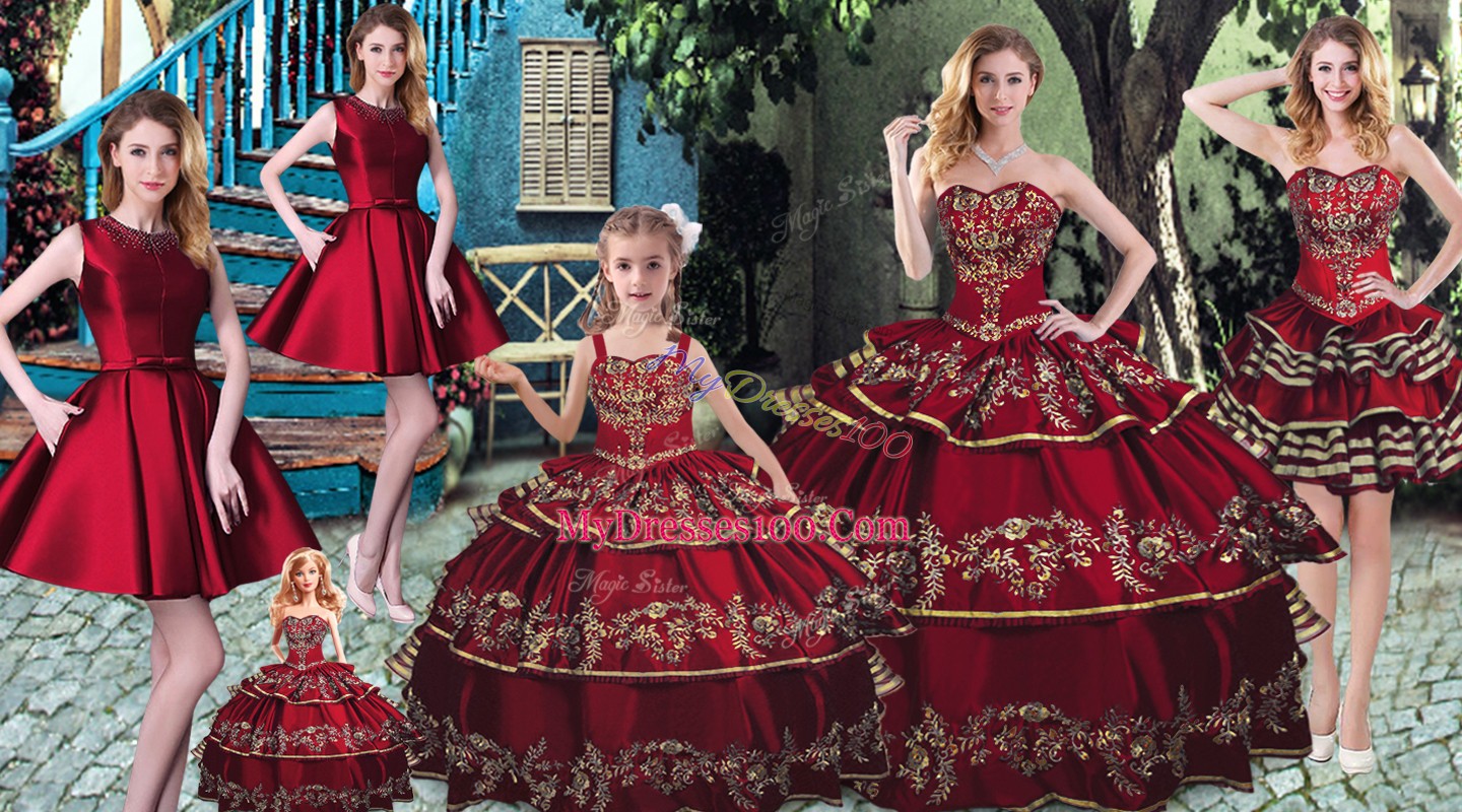 Wine Red Sweet 16 Dresses Sweet 16 and Quinceanera with Embroidery and Ruffled Layers Sweetheart Sleeveless Lace Up
