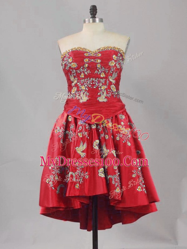 Pretty A-line Dress for Prom Red Sweetheart Satin Sleeveless Mini Length Lace Up