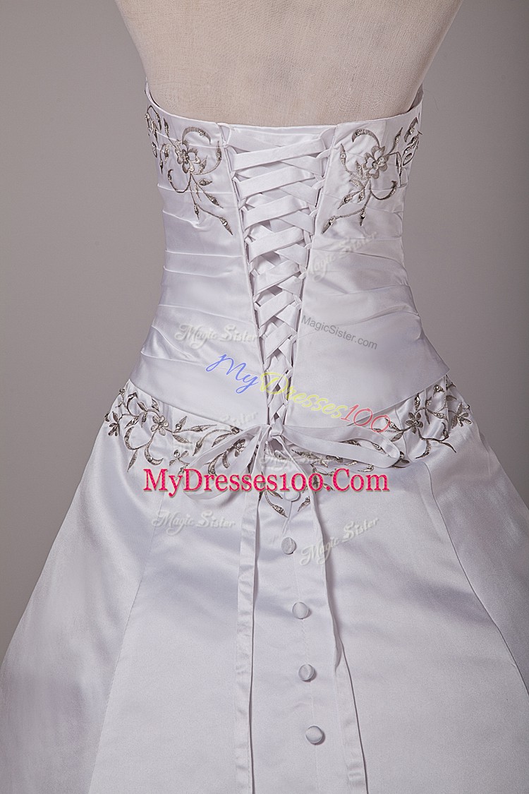 Fancy White Sleeveless Taffeta Brush Train Lace Up Wedding Dresses for Wedding Party