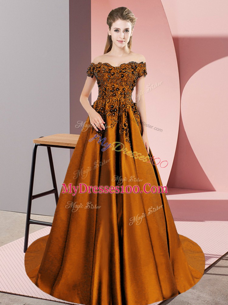Sleeveless Lace Zipper Quinceanera Gowns with Brown Court Train