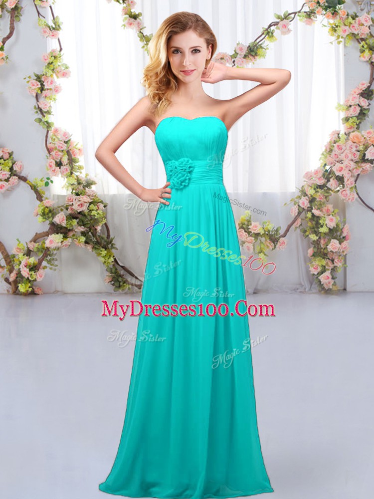 Aqua Blue Lace Up Sweetheart Hand Made Flower Bridesmaid Dresses Chiffon Sleeveless