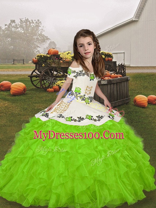 Sleeveless Lace Up Floor Length Embroidery and Ruffles Winning Pageant Gowns
