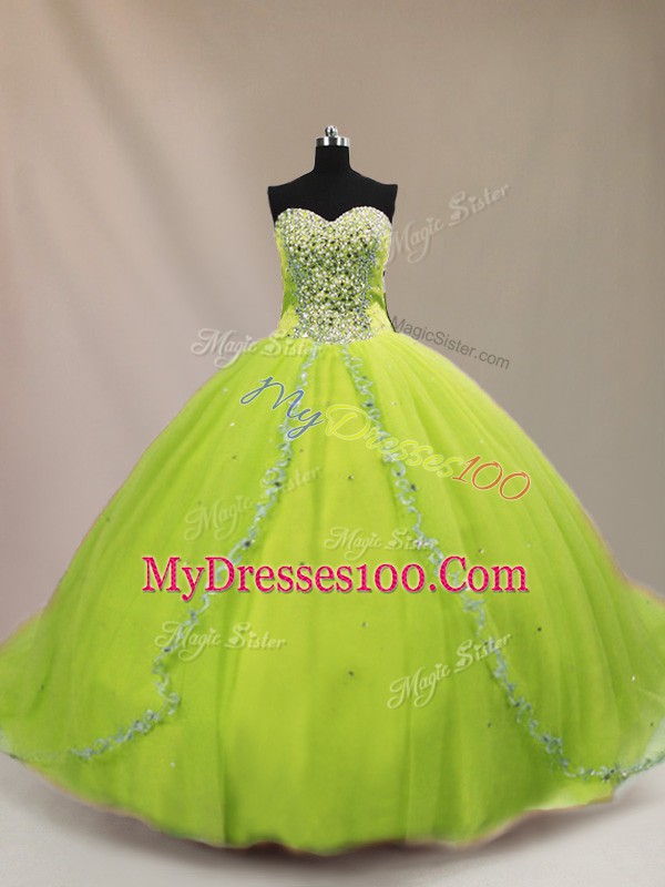 Spectacular Beading Quinceanera Dress Lace Up Sleeveless Court Train