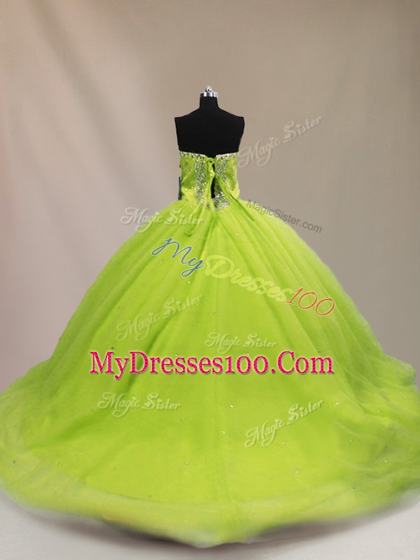 Spectacular Beading Quinceanera Dress Lace Up Sleeveless Court Train