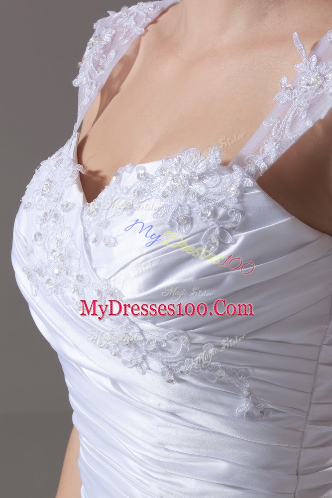 Amazing Lace Up Wedding Gowns White for Wedding Party with Beading and Appliques Brush Train