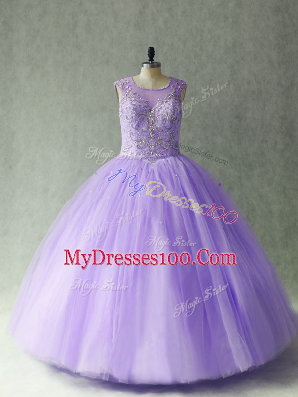 Glorious Beading 15th Birthday Dress Lavender Lace Up Sleeveless Floor Length