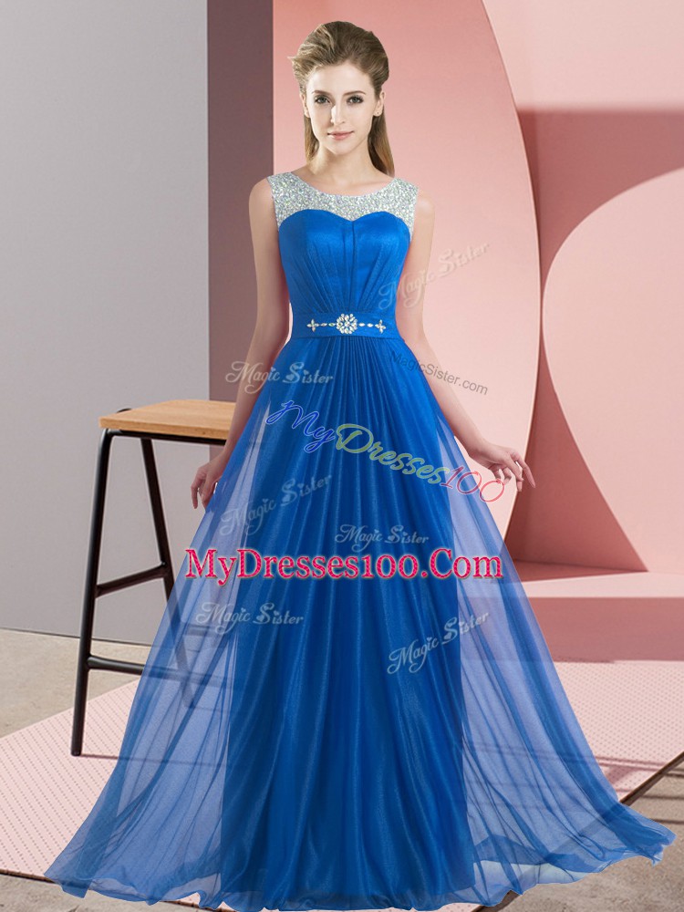 Exquisite Chiffon Scoop Sleeveless Lace Up Beading Wedding Party Dress in Blue