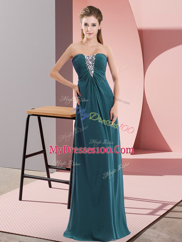 Discount Chiffon Sweetheart Sleeveless Zipper Beading Prom Party Dress in Teal