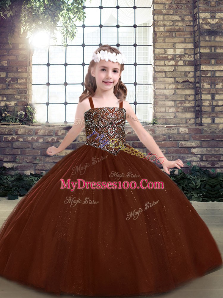 Sleeveless Lace Up Floor Length Beading Little Girls Pageant Dress Wholesale