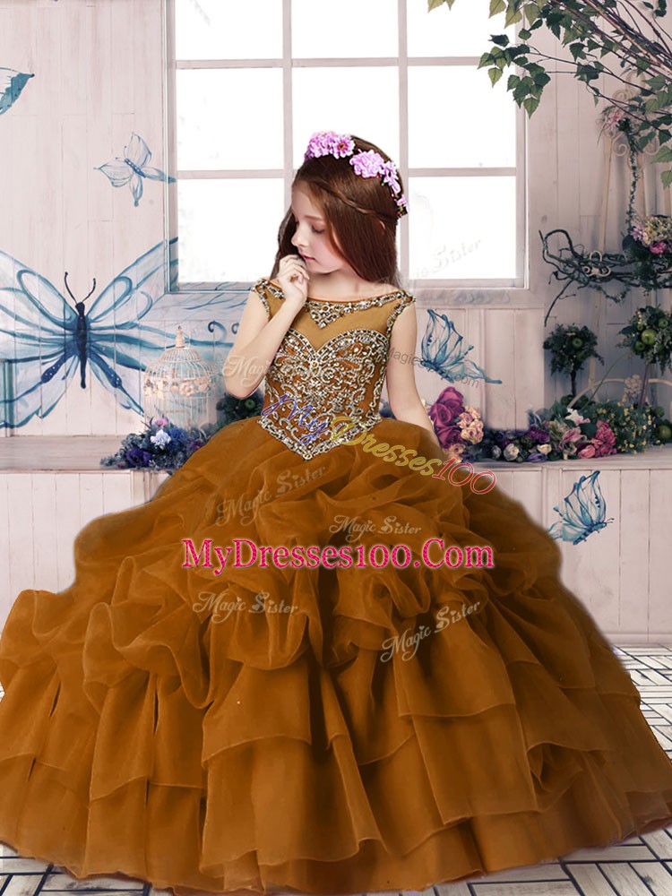 Gorgeous Sleeveless Beading and Pick Ups Zipper Little Girls Pageant Dress
