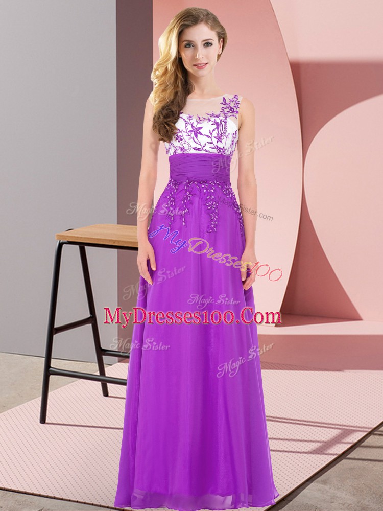 Hot Selling Purple Damas Dress Wedding Party with Appliques Scoop Sleeveless Backless
