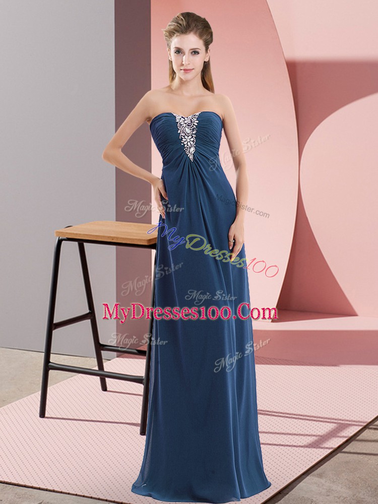 Discount Sweetheart Sleeveless Zipper Prom Party Dress Navy Blue Chiffon