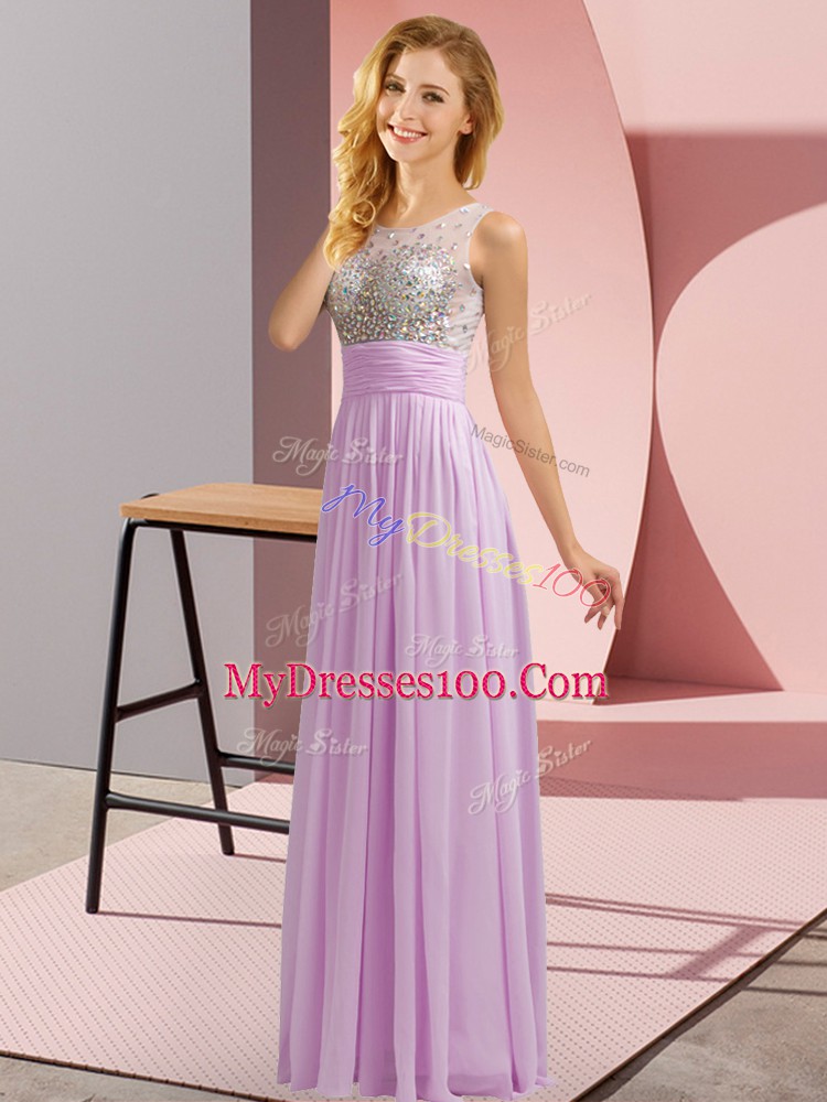 Scoop Sleeveless Chiffon Wedding Party Dress Beading Side Zipper