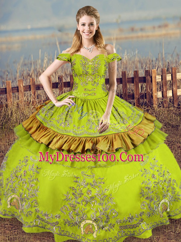Comfortable Sleeveless Embroidery Lace Up Quinceanera Dress