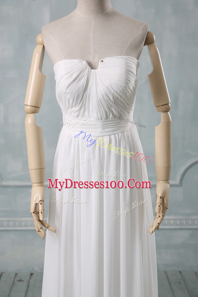 Vintage Strapless Sleeveless Zipper Wedding Dresses White Chiffon