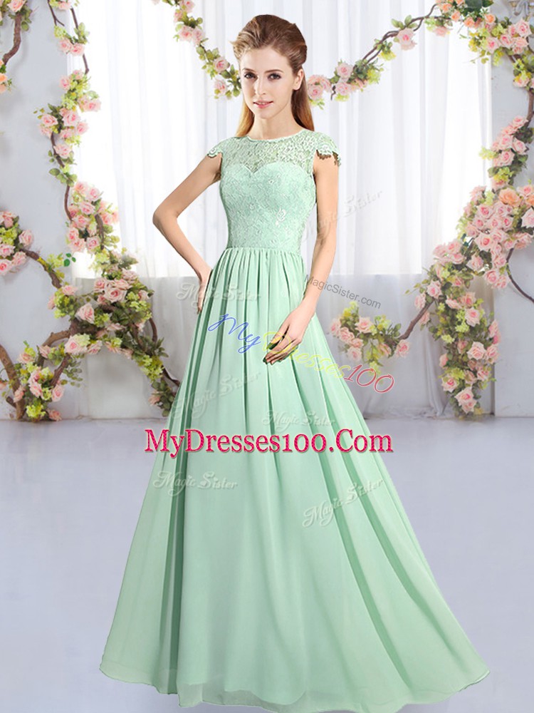 Cap Sleeves Clasp Handle Floor Length Lace Dama Dress for Quinceanera