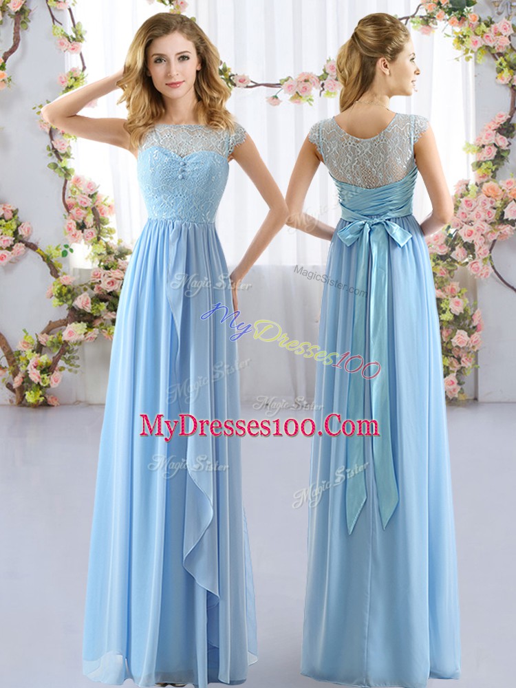 Scoop Cap Sleeves Side Zipper Bridesmaid Dress Light Blue Chiffon