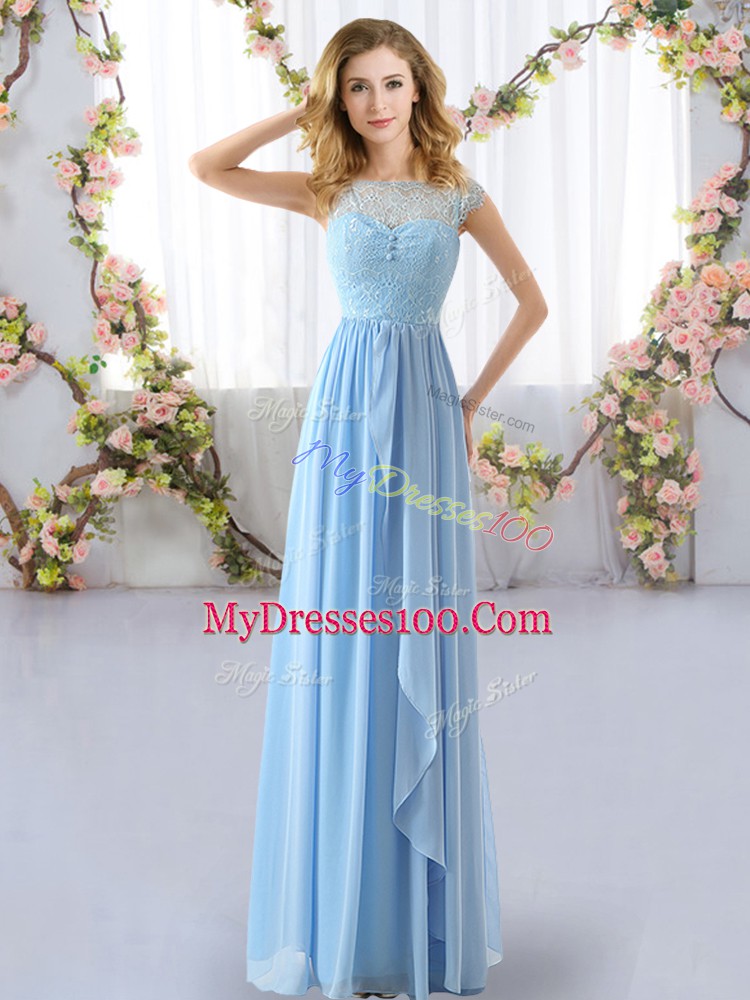 Scoop Cap Sleeves Side Zipper Bridesmaid Dress Light Blue Chiffon