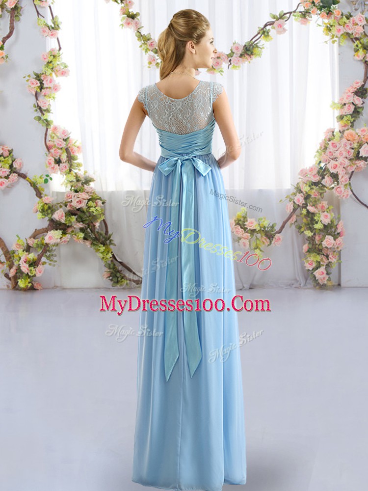 Scoop Cap Sleeves Side Zipper Bridesmaid Dress Light Blue Chiffon